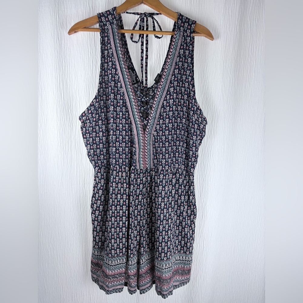 Angie Boho Romper, Navy, Teal & Pink Rayon,